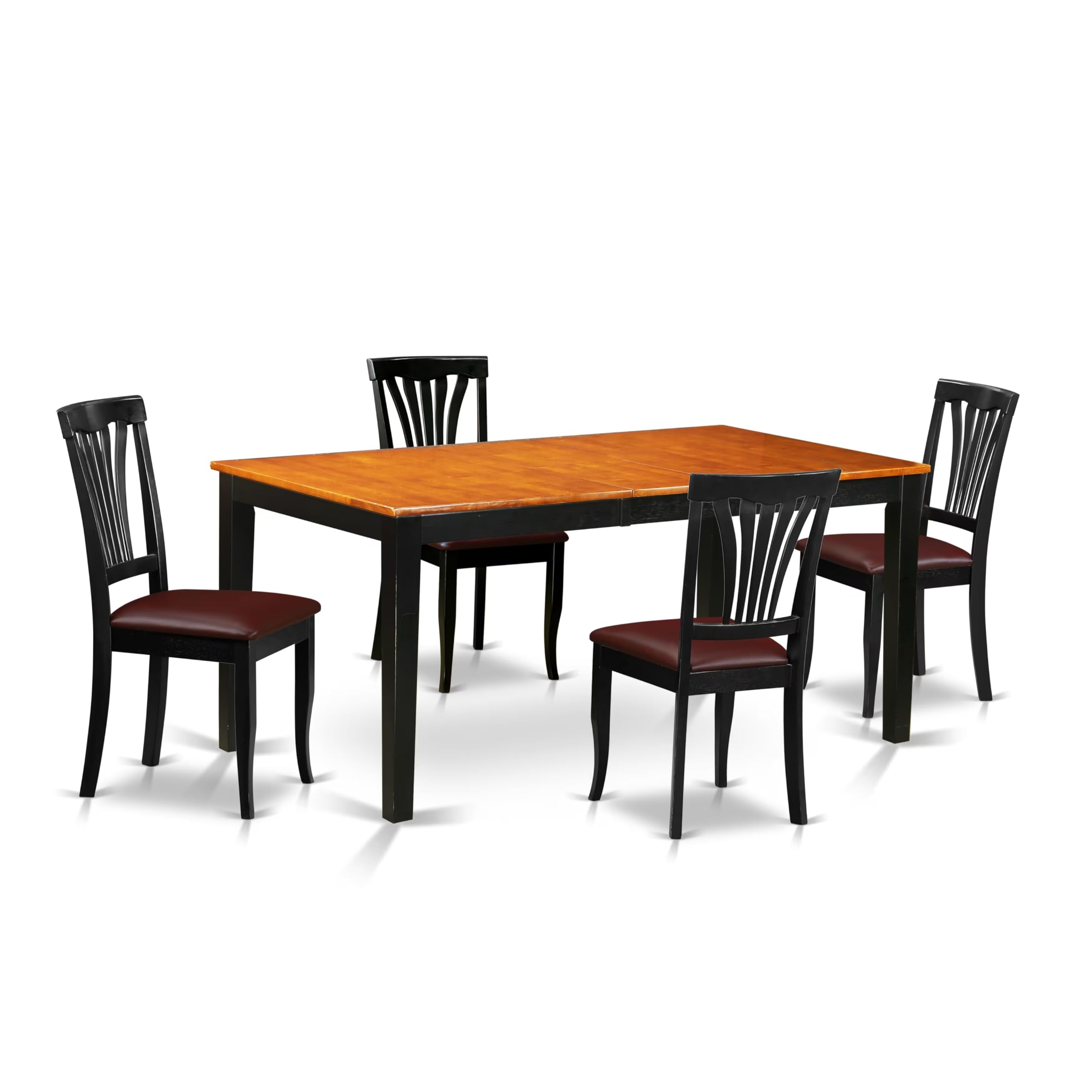 East West Furniture NIAV5-BCH-LC 5 Piece Kitchen Table Set for 4 Includes a Rectangle Dining Room Table with Butterfly Leaf and 4 Faux Leather Upholstered Chairs, 36x66 Inch, Black & Cherry