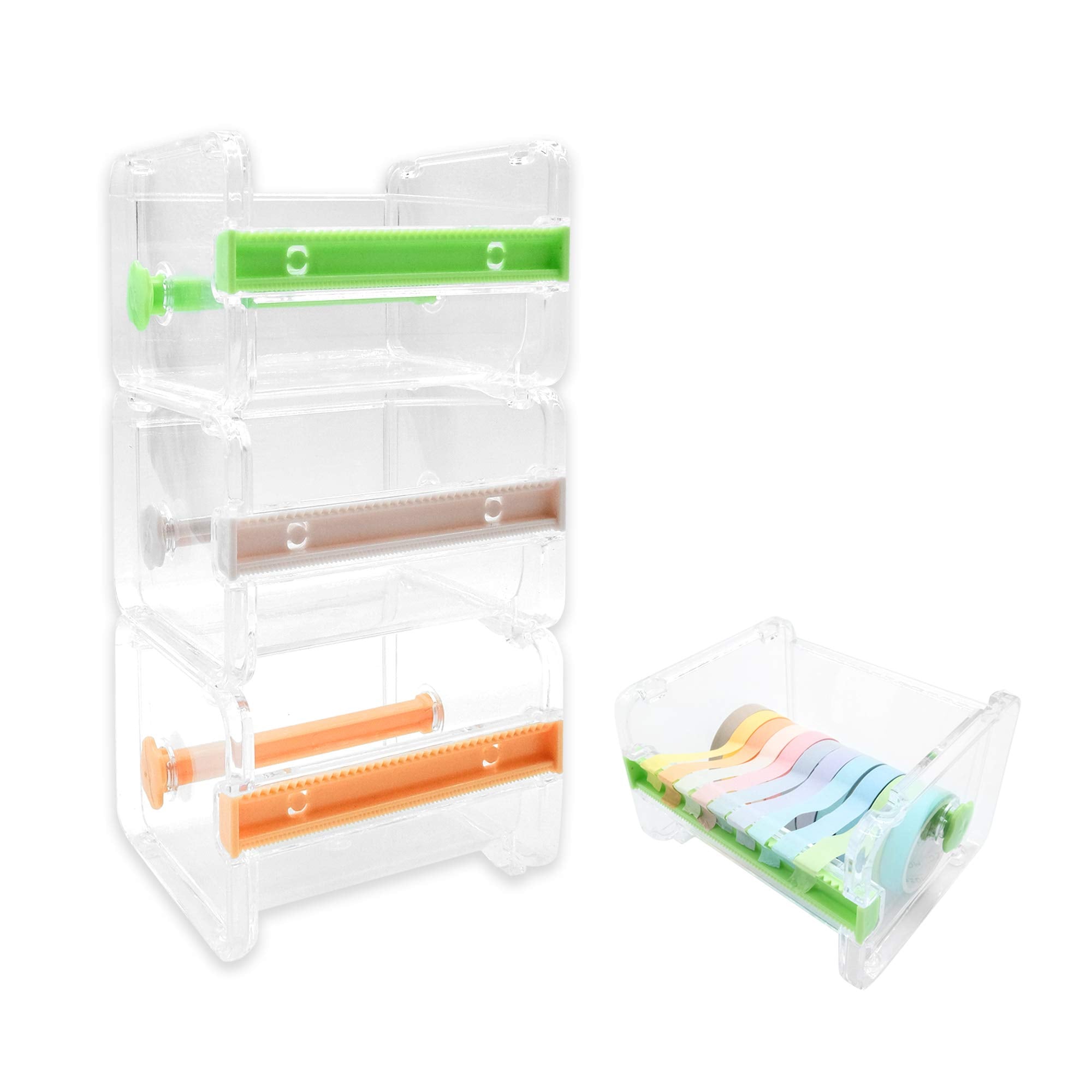 3 Pack Transparent Visible Desktop Multi Washi Masking Tape Dispenser,Tape Cutter,Roll Tape Holder, Office Acrylic Tape Holder D