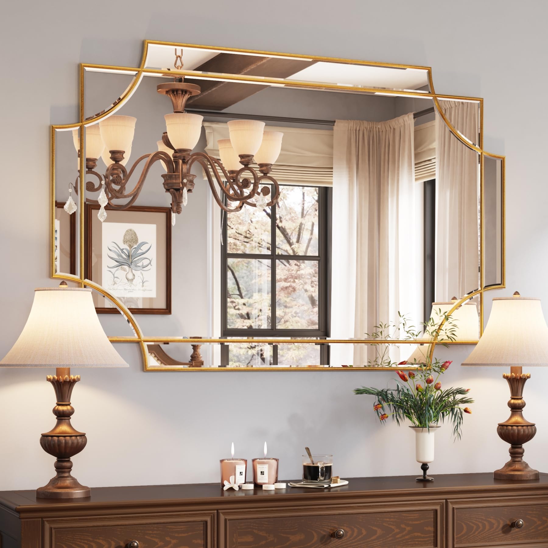 Kelly Miller 32''x48'' Large Gold Mirror for Wall, Modern Decorative Mirror Rectangle Mirror Wall Vanity Mirror Bevelled Full Le