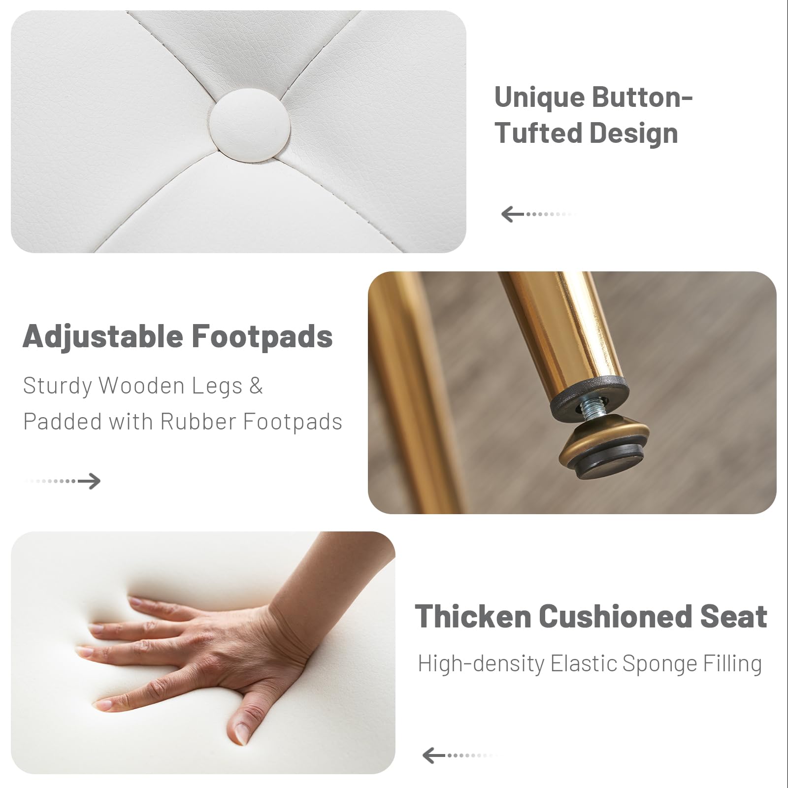 Furniliving Modern Pu Leather Benches, Upholstered Tufted Leather Bedroom Ottoman 44' Ottoman Bench With X-Shaped Metal Legs For Makeup Room, Solid Bed Bench For Foyer, Ivorywhite