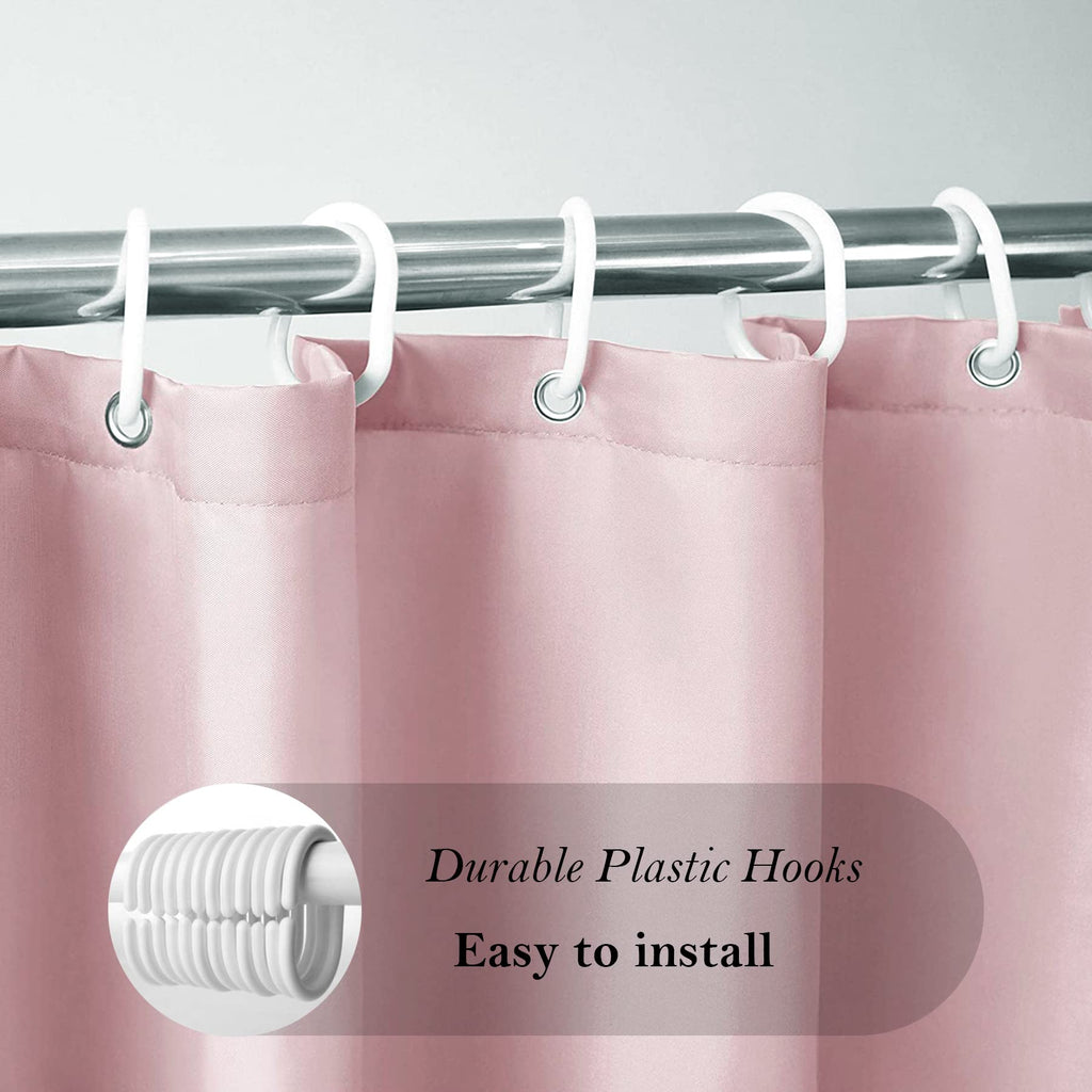 Aoohome Extra Long Shower Liner, Polyester Solid Color Shower Curtain With Hooks, Weighted Hem, Water Repellent, 72X84 Inch, Pin