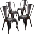 Flash Furniture Luke Commercial Grade 4 Pack Black-Antique Gold Metal Indoor-Outdoor Stackable Chair