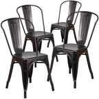 Flash Furniture Luke Commercial Grade 4 Pack Black-Antique Gold Metal Indoor-Outdoor Stackable Chair