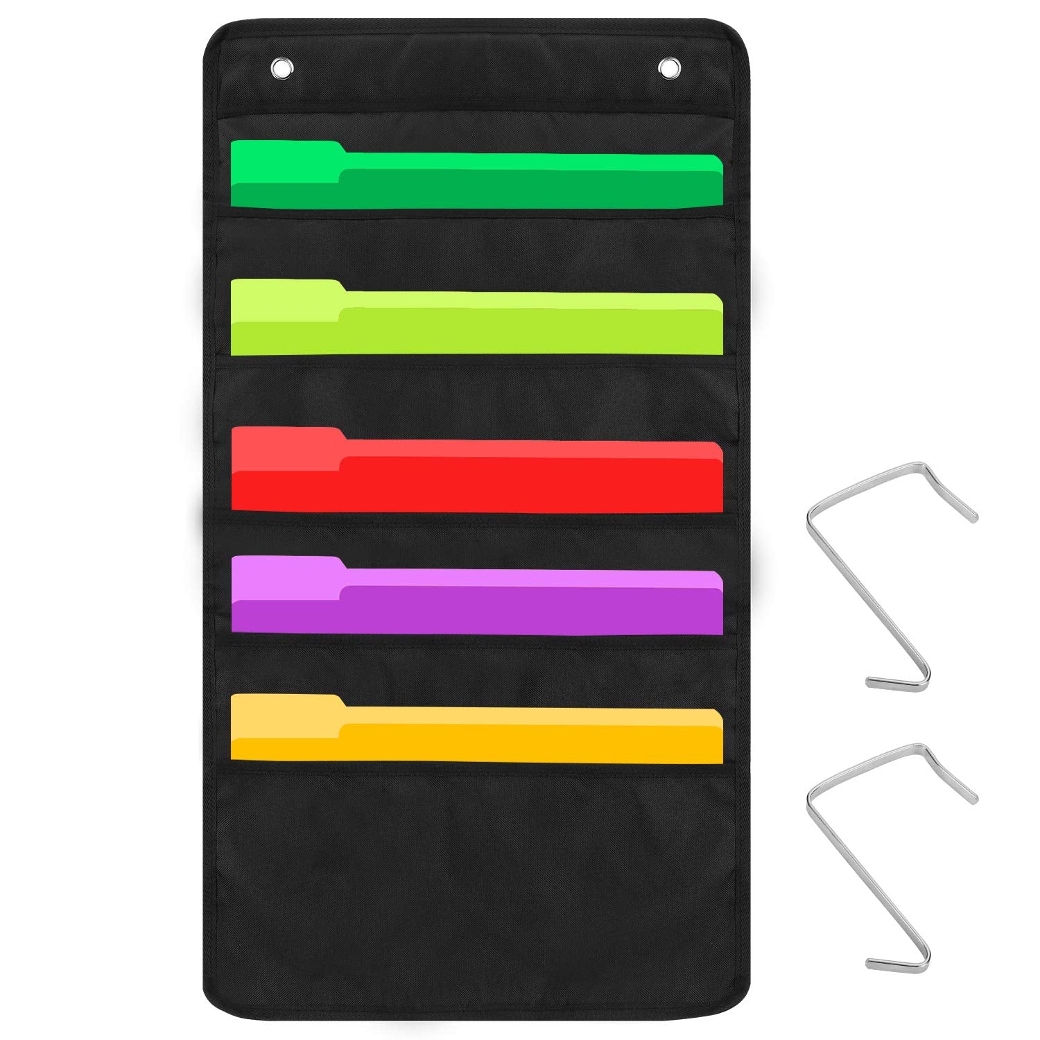 Sinzip Heavy Duty 5 Pocket Door Hanging File Organizer, Black Wall Storage Pocket Charts With 2 Hangers, Great For Classroom, Sc