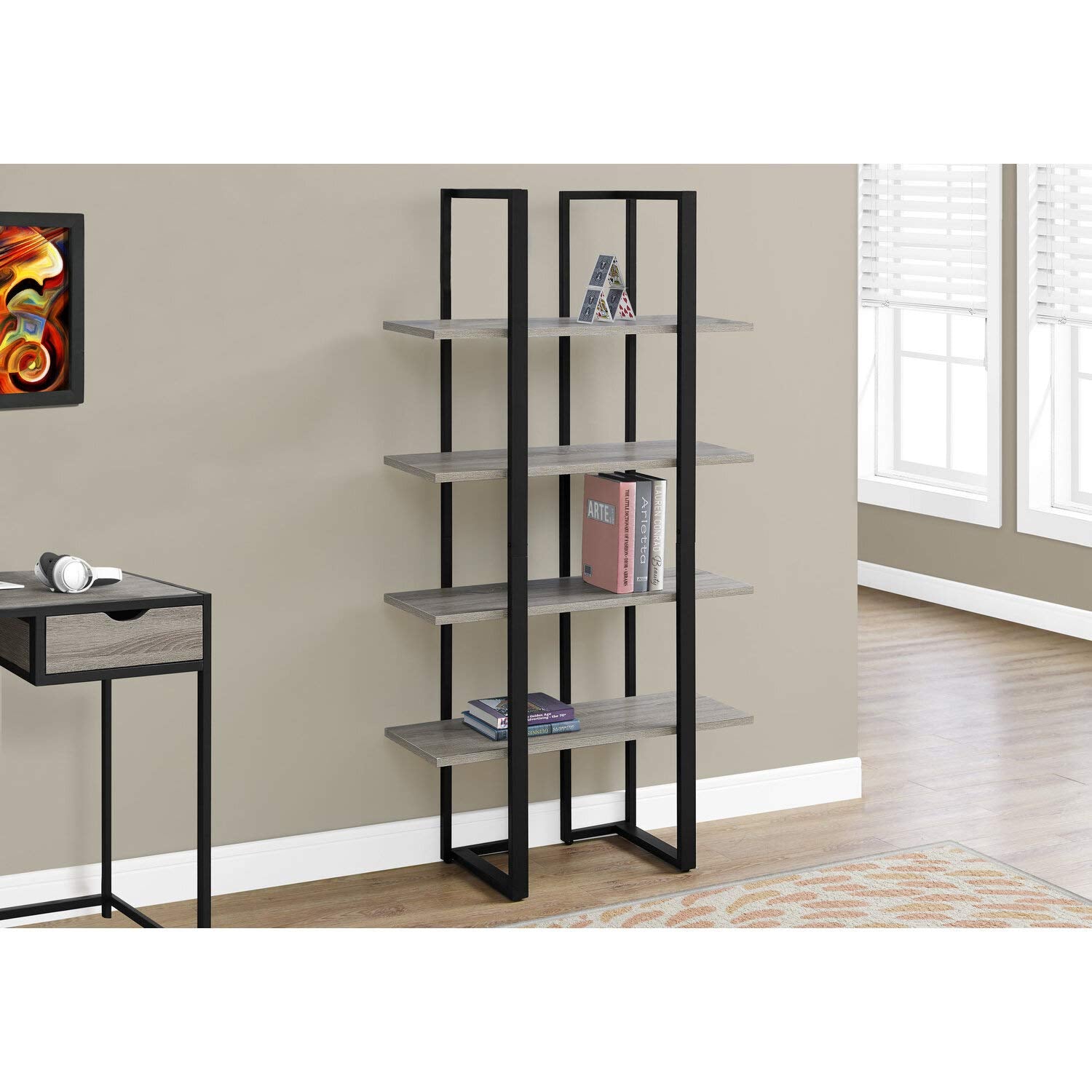 Monarch Specialties I Bookcase-60 H Black Metal, Dark Taupe