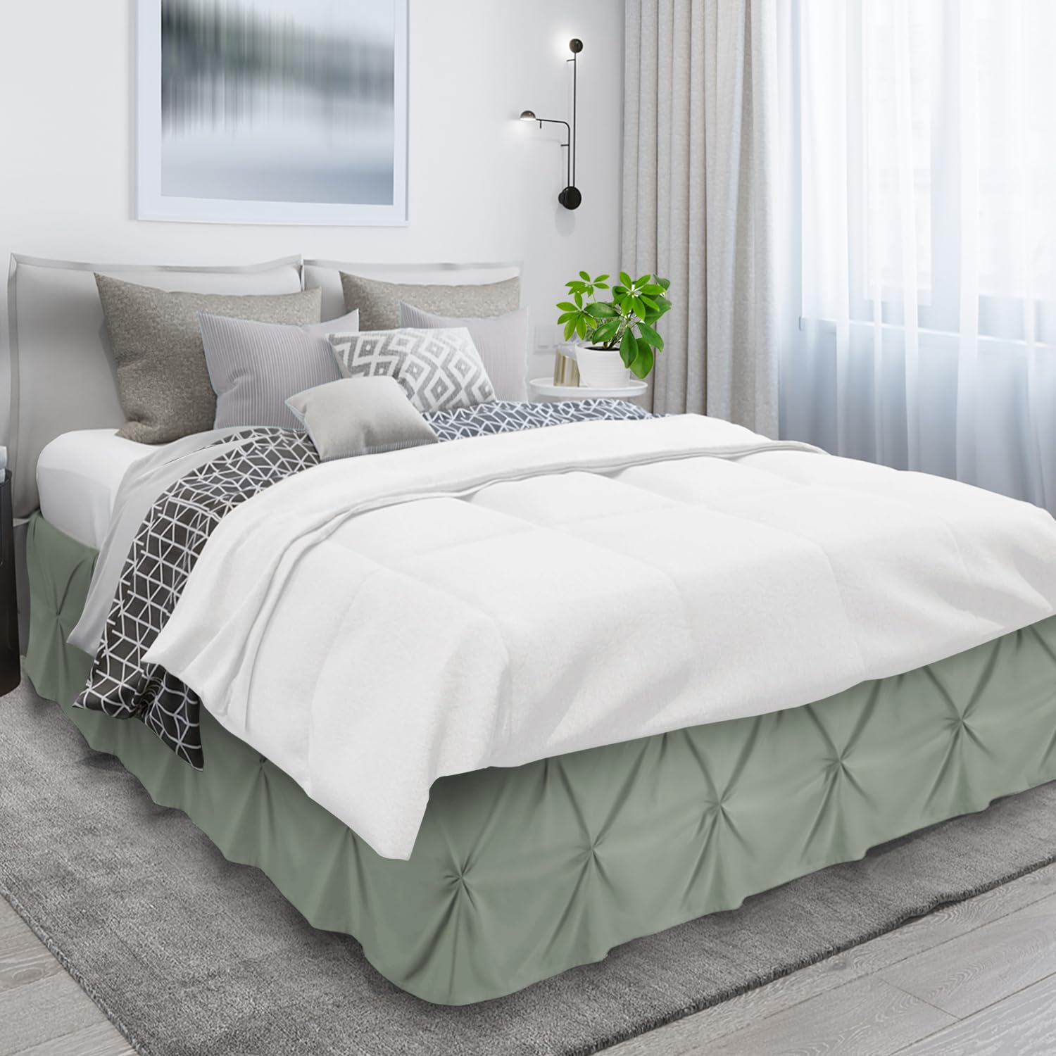 Nestl Sage Green Bed Skirt Full Size, Pinch Pleat Full Bed Skirt, 14' Inch Drop Full Bedskirt, Hotel Quality Sage Green Bed Skirts, Premium Microfiber Bedskirt For Full Bed, Sage Green Full Bed Skirt