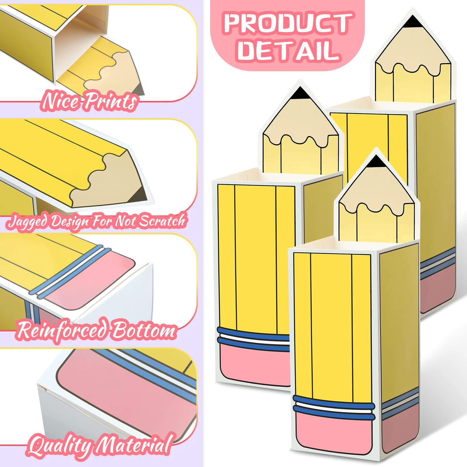 Harloon 24 Pcs Back To School Pencil Candy Boxes Popcorn Holders Teacher Gift Bags Party Favors Welcome Back To School Candy Tre