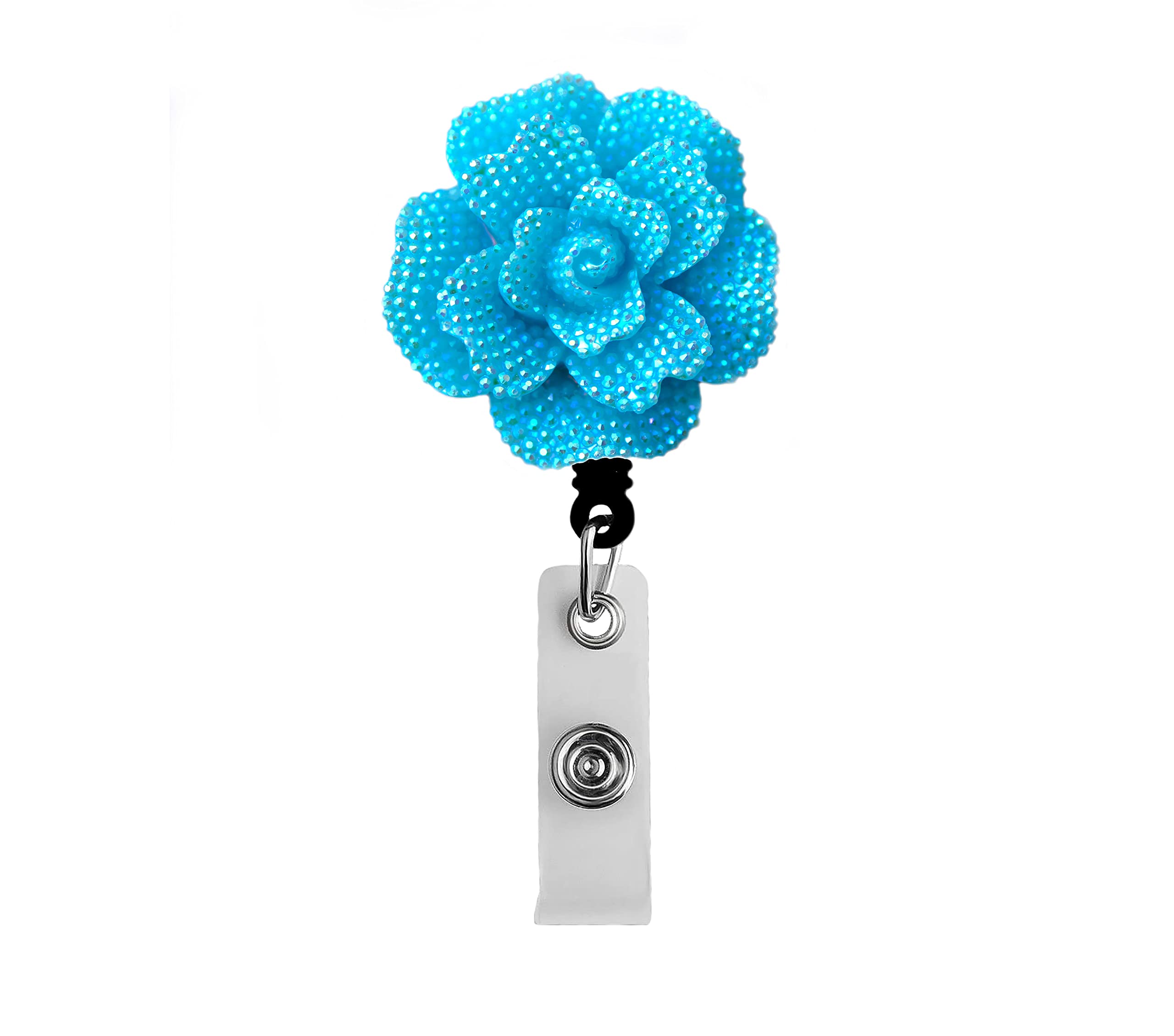 Sparkly Rose Nurse Badge Reel - Flower Retractable Id Holder With Rotating Alligator Clip For Hospitals Doctors And Office Staff