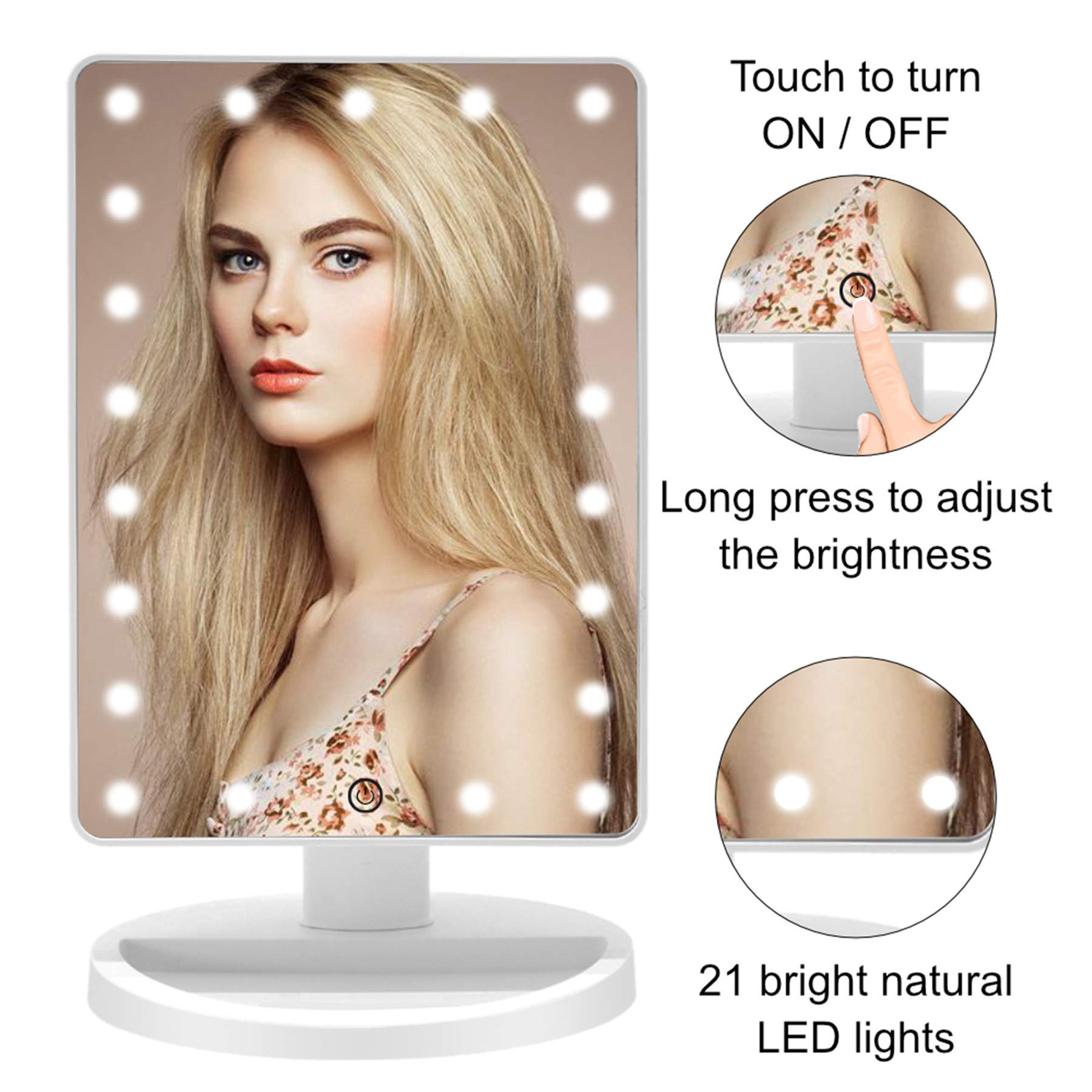 Cosmirror Lighted Makeup Vanity Mirror With 10X Magnifying Mirror And Makeup Sponge, 21 Led Light Up Mirror With Touch Sensor Di