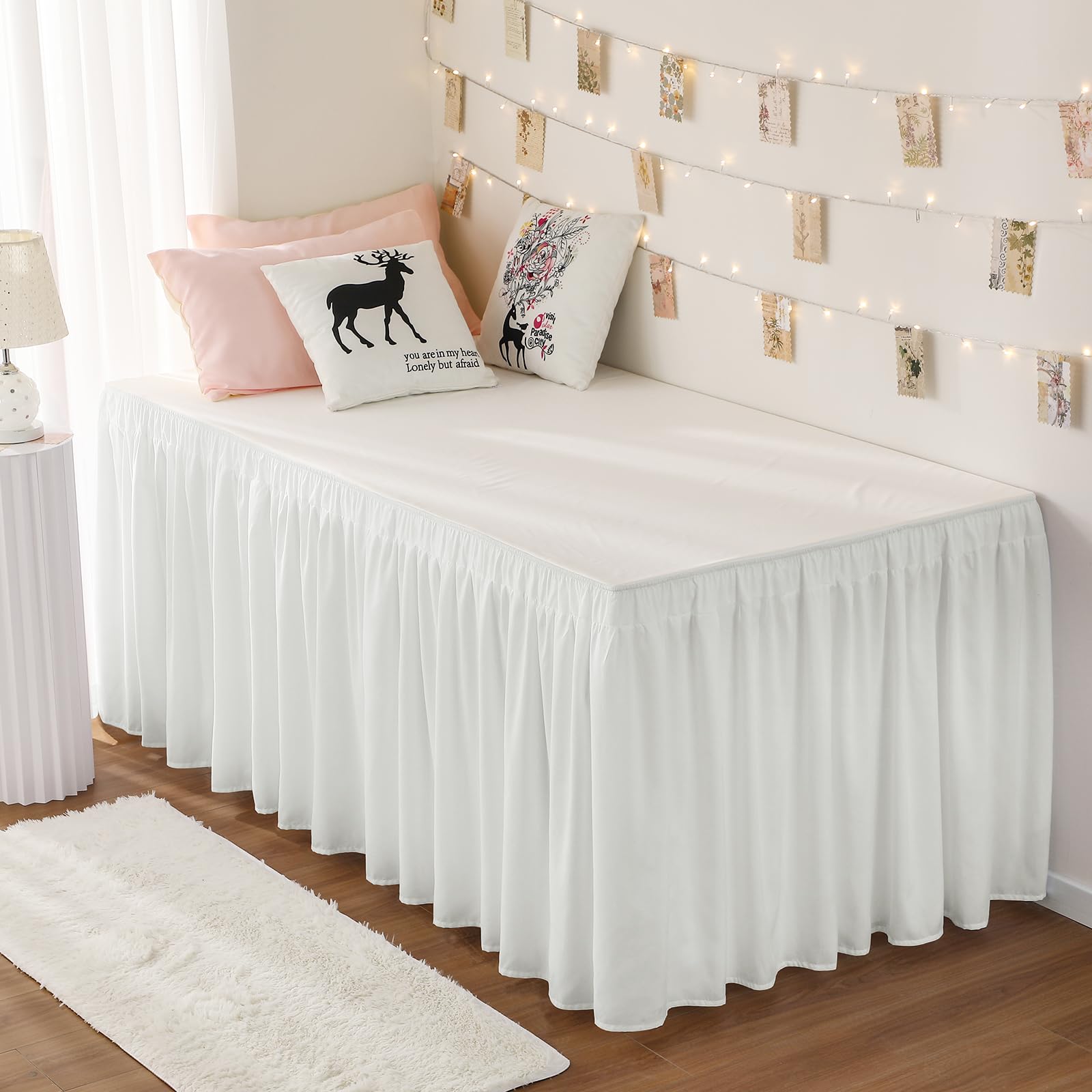 Rimela Dorm Bed Skirt Twin Xl 32 Inch Drop, Extra Long Wrap Around Elastic Bed Skirts Easy To Put On Twin Size Dust Ruffle, Warm