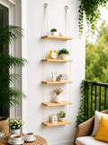 Ganvia 5Tier Hanging Wall Shelf  Wooden Rope Ladder Shelf For Plants, Books & Home Decor | Rustic Wall Mounted Storage Organiz