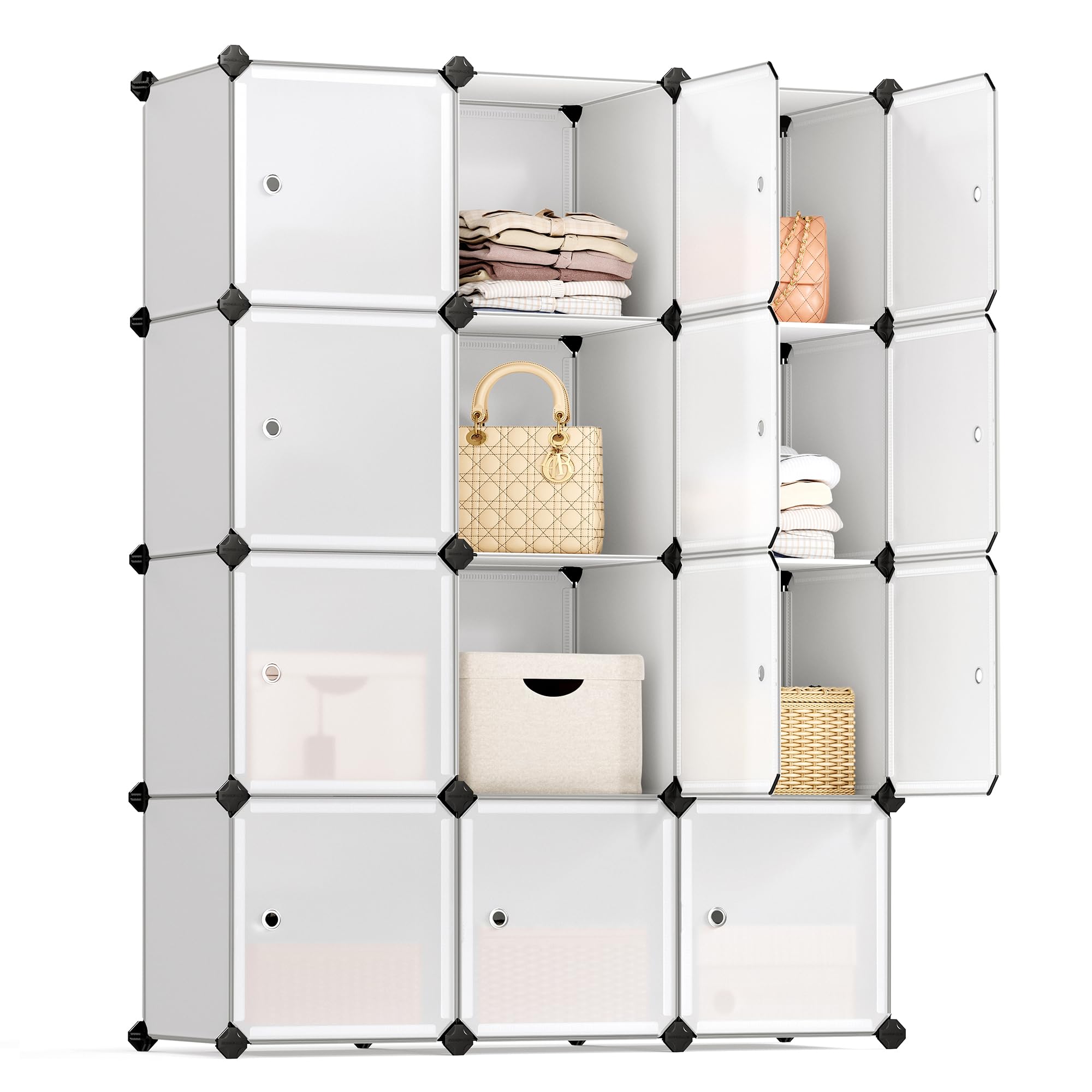 SONGMICS Cube Storage Organizer, Set of 12 Plastic Cubes, Closet Storage Shelves, DIY Plastic Closet Cabinet, Modular Bookcase, 
