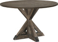 Finch Alfred Round Solid Wood Rustic Dining Table For Farmhouse Kitchen Room Decor, Wooden Trestle Pedestal Base, 46.5' Wide Ci