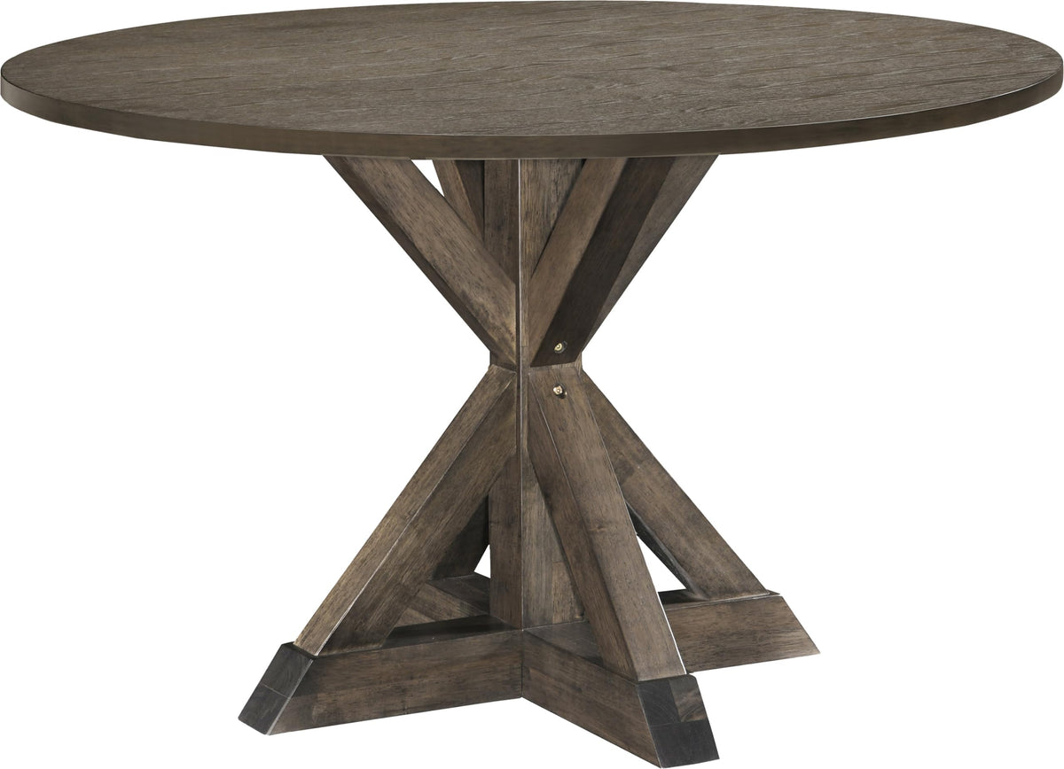 Finch Alfred Round Solid Wood Rustic Dining Table For Farmhouse Kitchen Room Decor, Wooden Trestle Pedestal Base, 46.5' Wide Ci