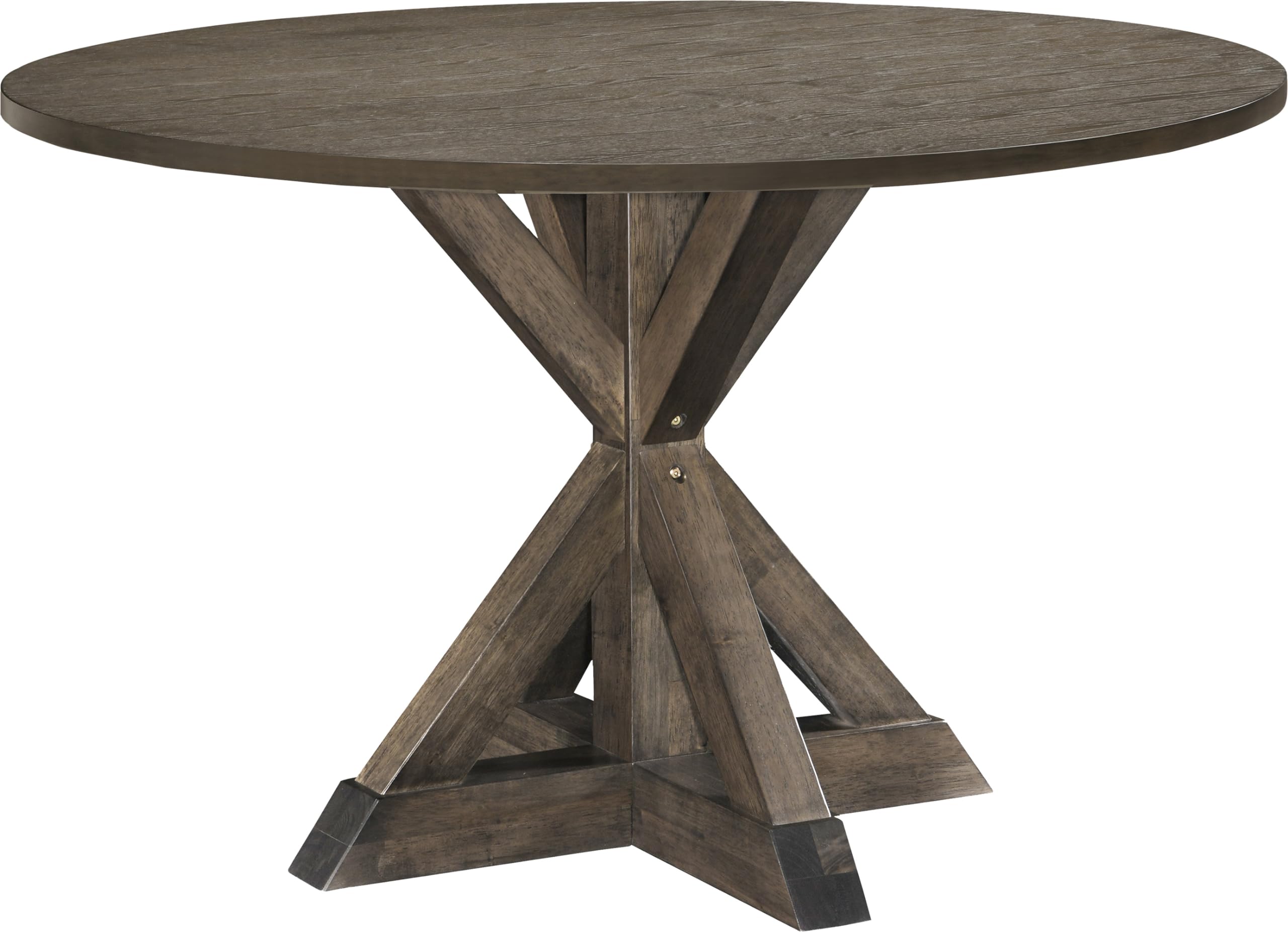 Finch Alfred Round Solid Wood Rustic Dining Table For Farmhouse Kitchen Room Decor, Wooden Trestle Pedestal Base, 46.5' Wide Ci