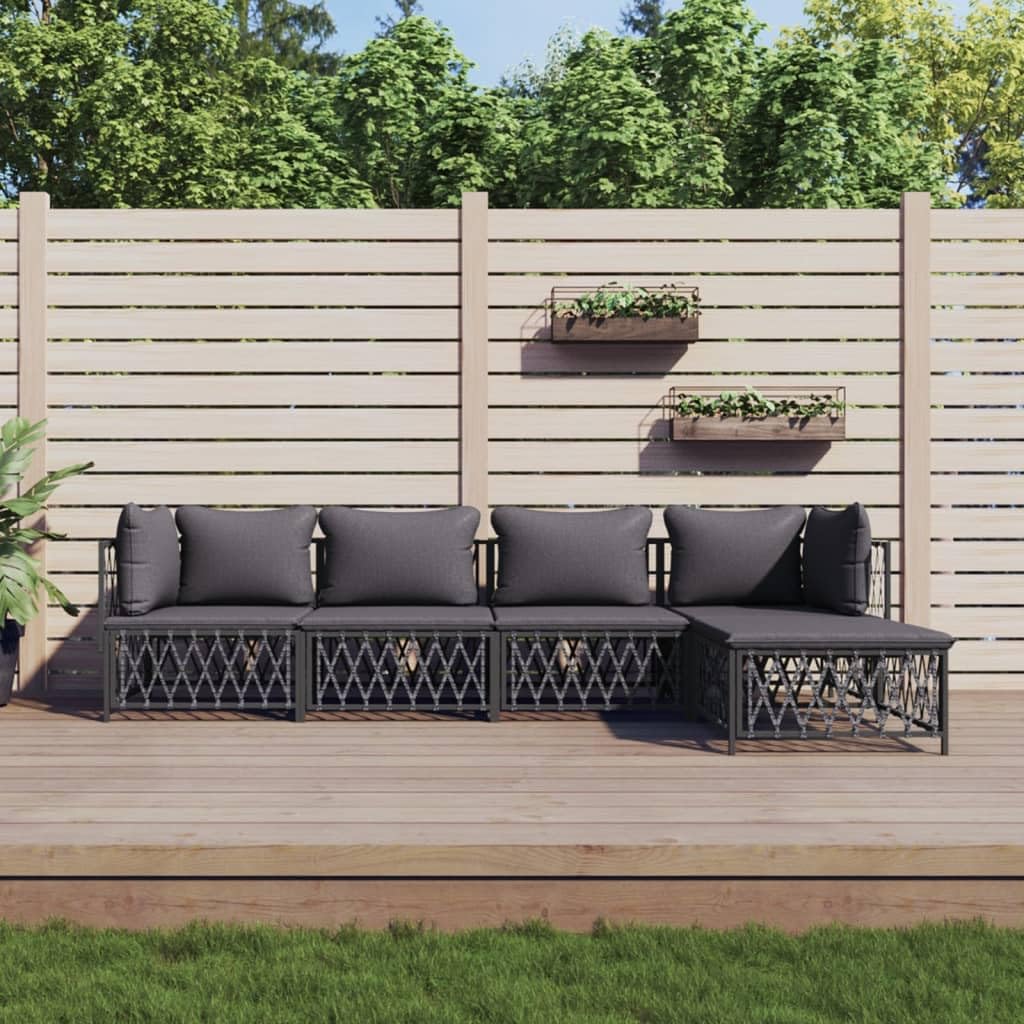 vidaXL Patio Furniture Set 5 Piece, Sectional Sofa with Cushions, Patio Lounge Set for Outdoor Garden Lawn Backyard, Anthracite Steel