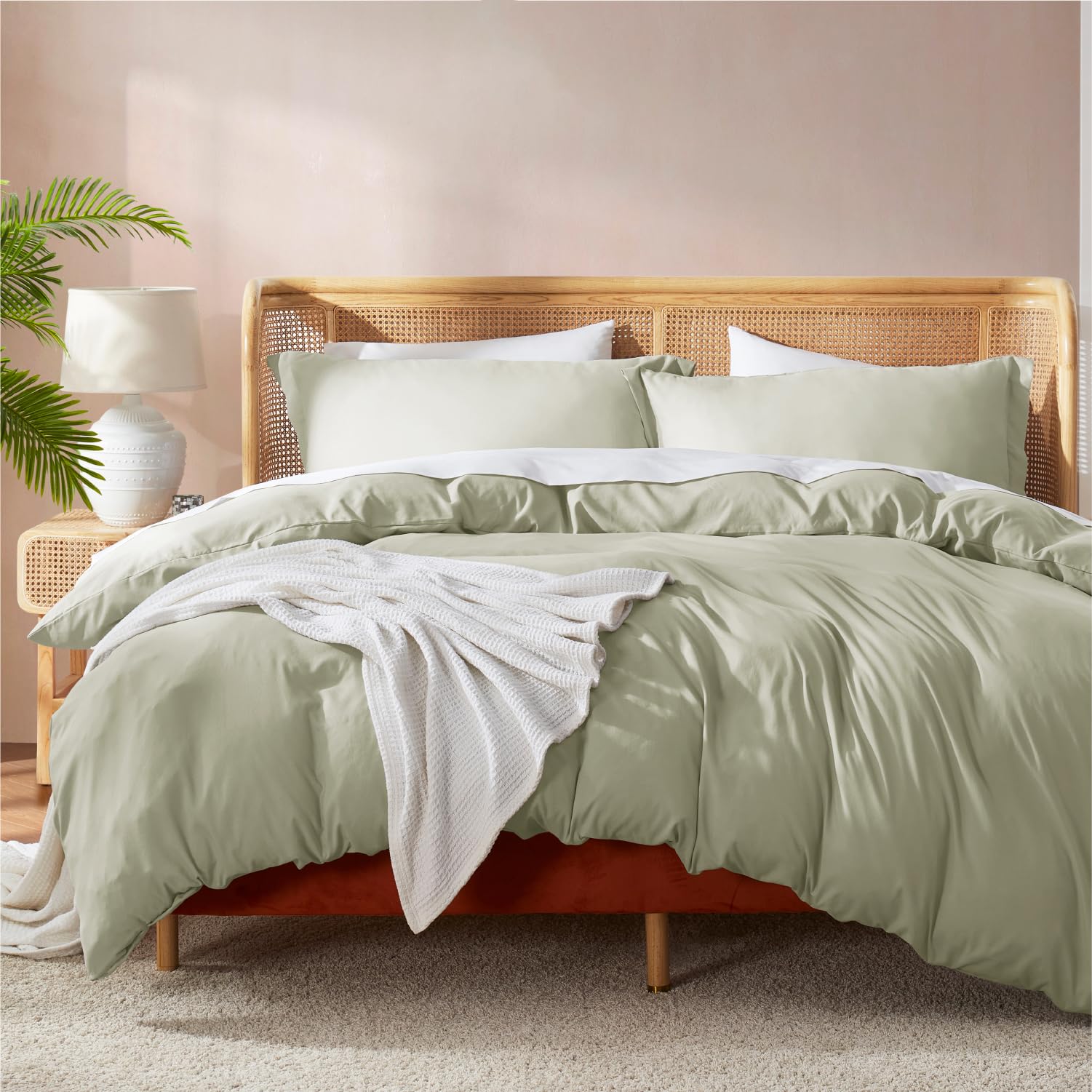 Nestl Light Sage California King Duvet Cover Sets - Soft Double Brushed Cal King Duvet Cover, 3 Piece, With Button Closure, 1 Du