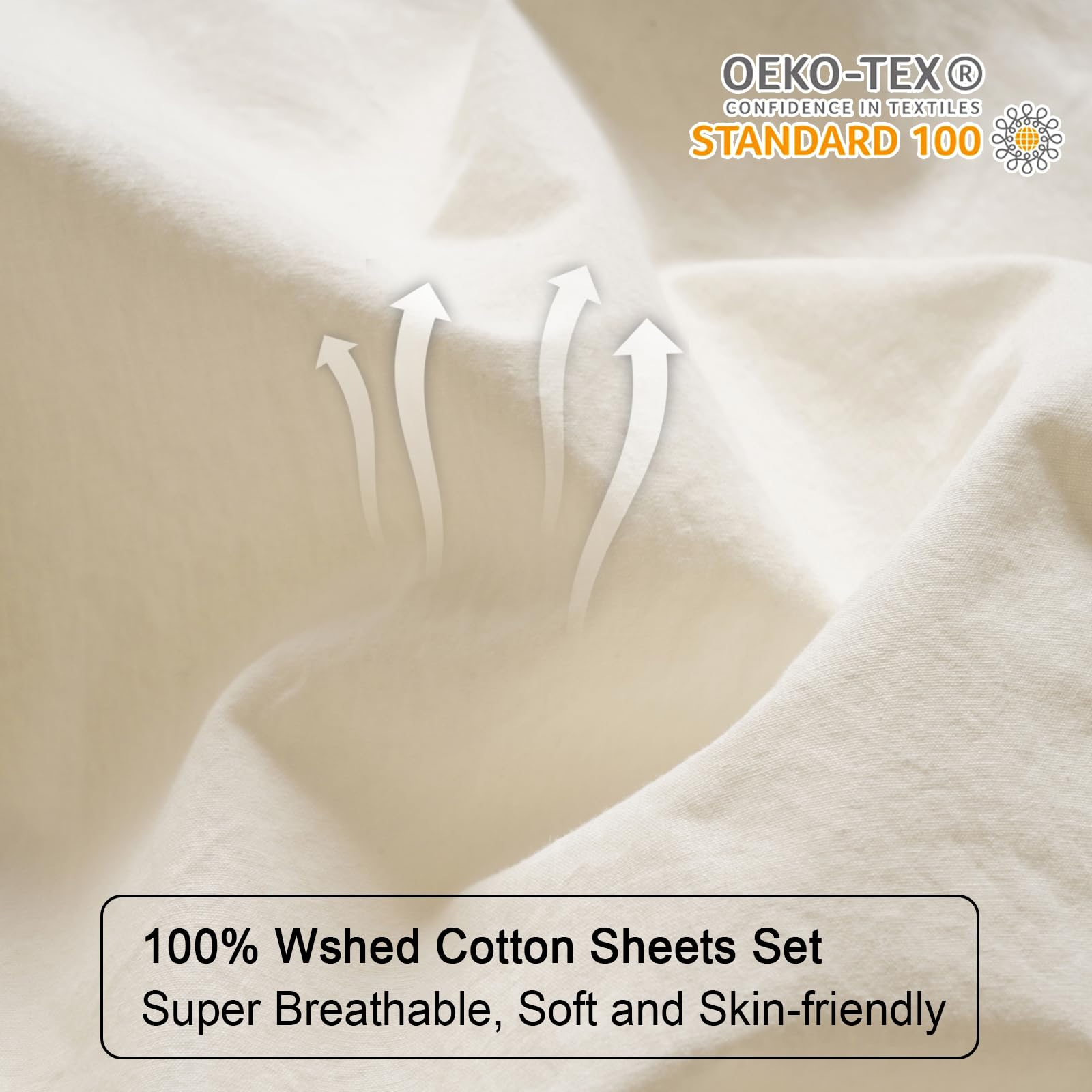 Phf 100% Washed Cotton Ruffle Pillowcases Standard Size, 2 Pack 20'' X 26'' Pillow Shams, No Insert, Ultra Soft Cotton Pillow Ca