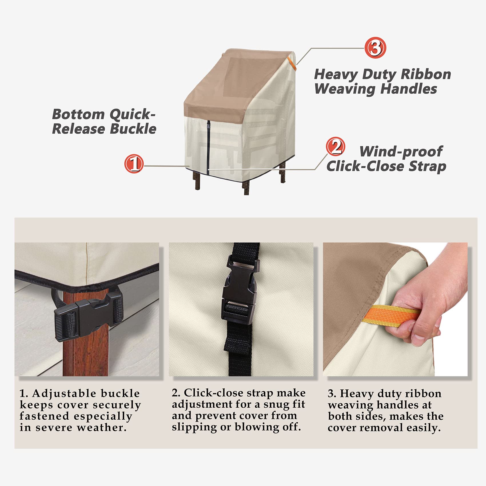 Porch Shield Patio Stackable Chair Covers - Waterproof Outdoor Stack Of Chair Cover - 27W X 33D X 46H Inch, Light Tan & Khaki
