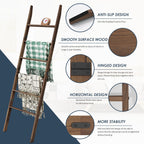 Acacia Wood 6-Tier Blanket Ladder, 5.7Ft(66.5'') Blanket Quilt Towel Holder Rack Decorative Ladder Wooden, Easy Assembly, Rustic