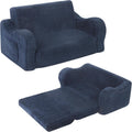 Momcaywex Kids Extra Wide Chairs For Toddler, 2-In-1 Toddler Soft Sherpa Couch Fold Out, Convertible Sofa To Lounger For Girls And Boys, Dark Blue