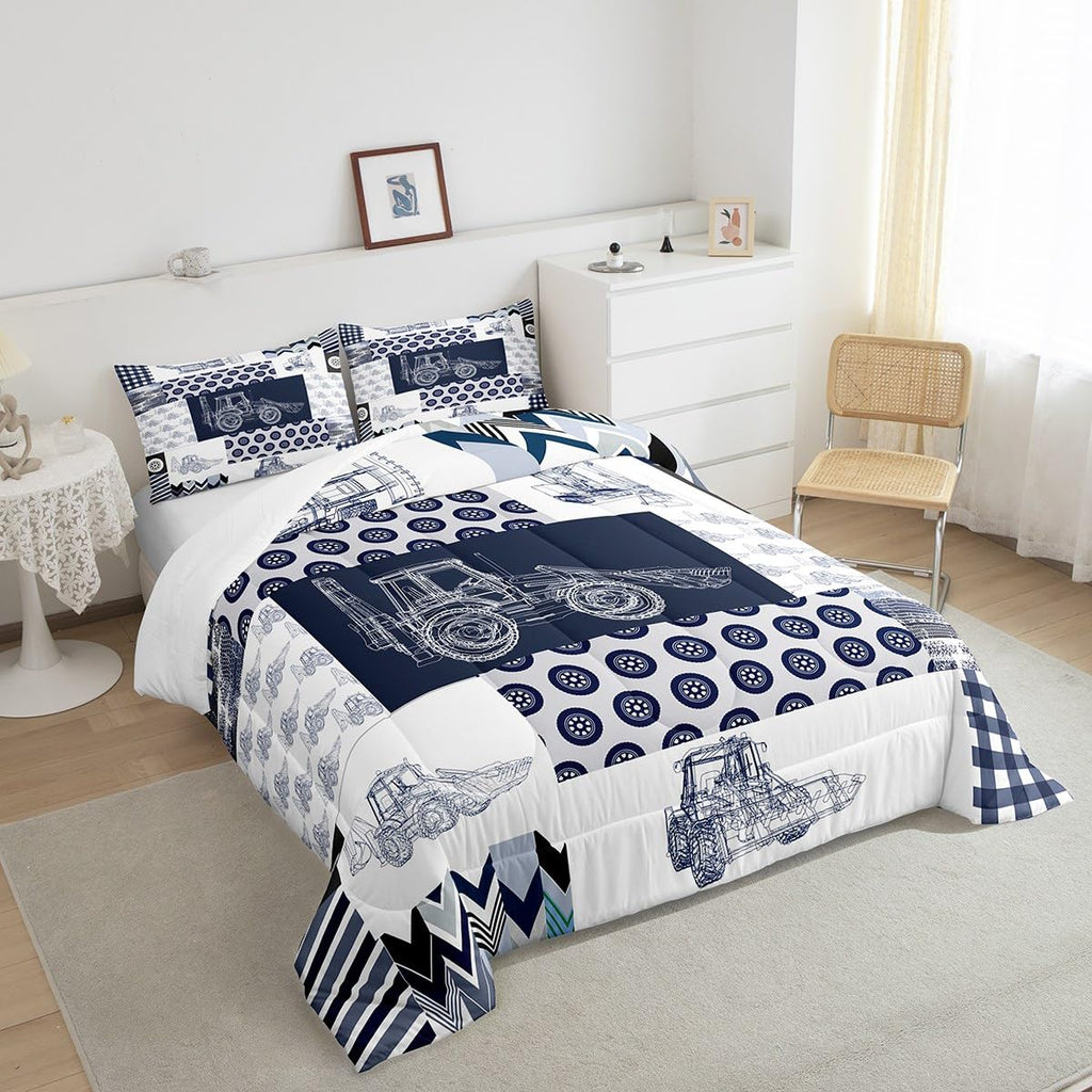 Feelyou Kids Construction Comforter Set Queen Size Equipment Trucks Bedding Set For Boys Cartoon Car Excavator Tractor Comforter