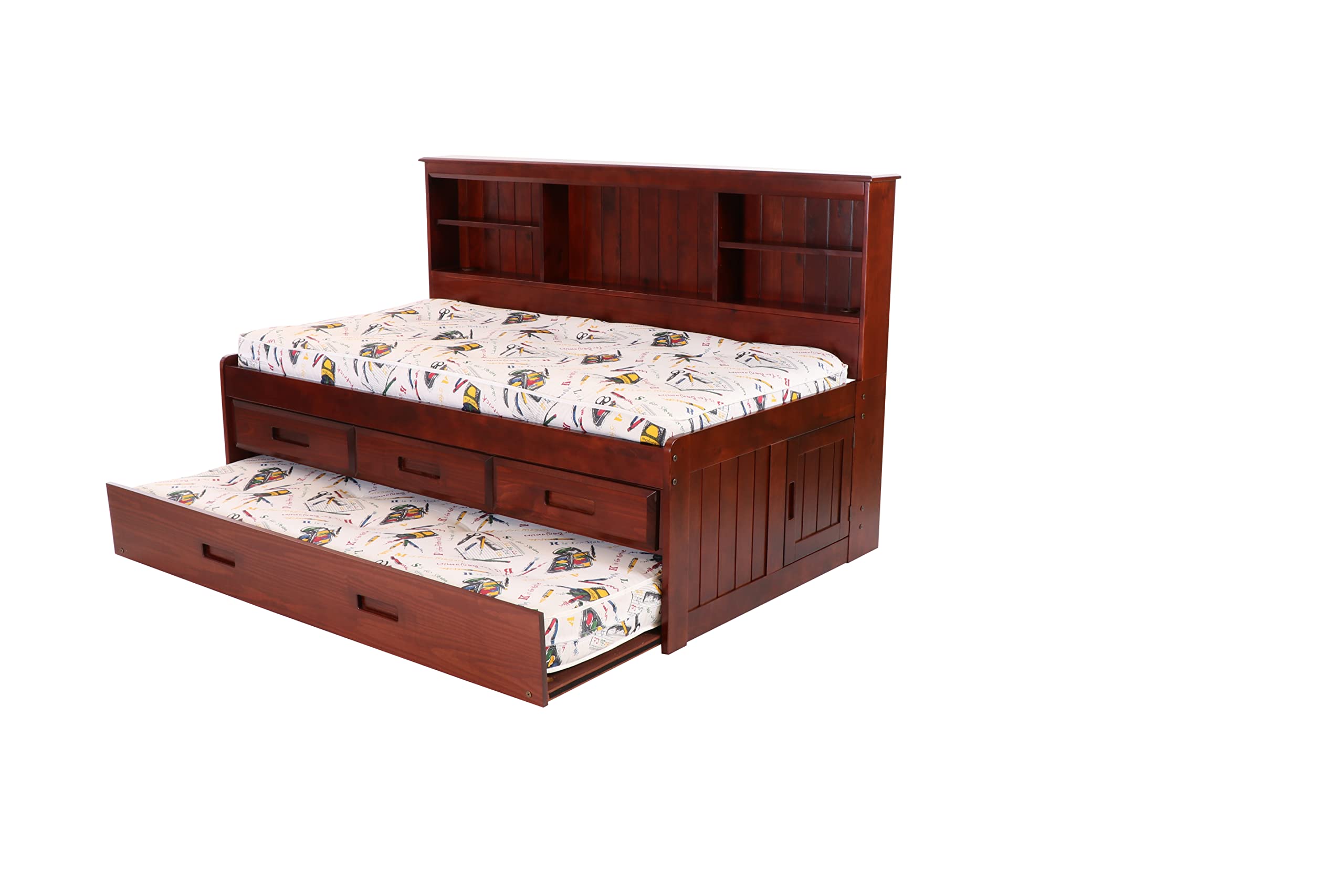 OS Home and Office Furniture Model 82822K3-22, Solid Pine Twin Daybed with 3 Sturdy Drawers and a Twin Sized Trundle in Rich Merlot