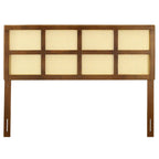 Modway King Cane Woven Rattan Headboard, Walnut, Interchangeable Bed Frames, Rubberwood