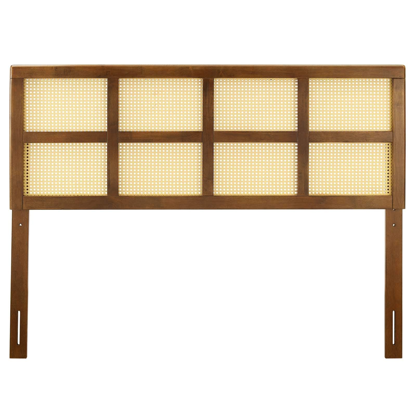 Modway King Cane Woven Rattan Headboard, Walnut, Interchangeable Bed Frames, Rubberwood