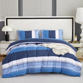 Perfemet Navy Blue Full Comforter Set, Striped Full Size Bedding Sets, Blue White Colorblock Fluffy Bed Set, 3 Pieces, 1 Stripe