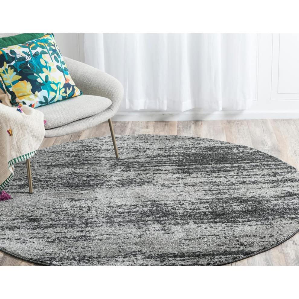 Unique Loom Del Mar Collection Area Rug - Lucille (7' 10'' Round, Dark Gray/ Ivory)