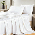 Cozylux Satin Sheets Twin Size - 3 Piece White Bed Sheet Set With Silky Microfiber, 1 Deep Pocket Fitted Sheet, 1 Flat Sheet, An