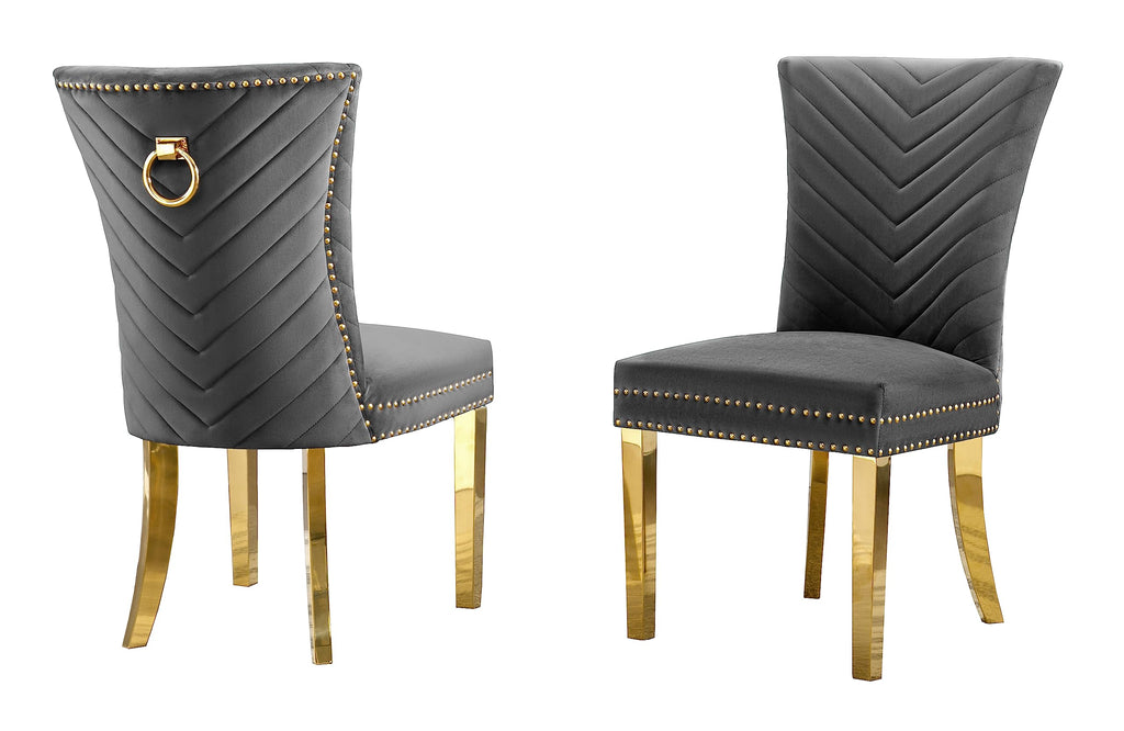 Best Quality Furniture SC360-367 Dining Chairs, Dark Gray/Gold