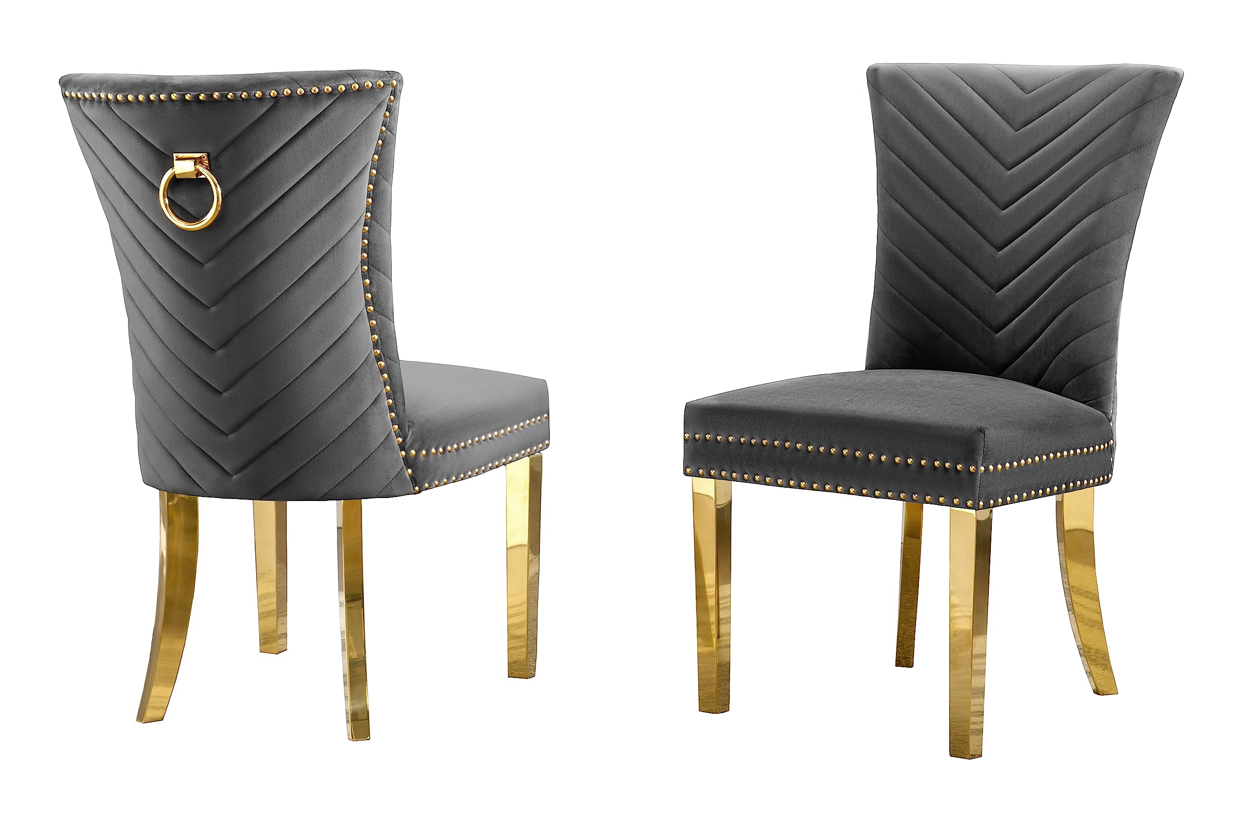Best Quality Furniture SC360-367 Dining Chairs, Dark Gray/Gold
