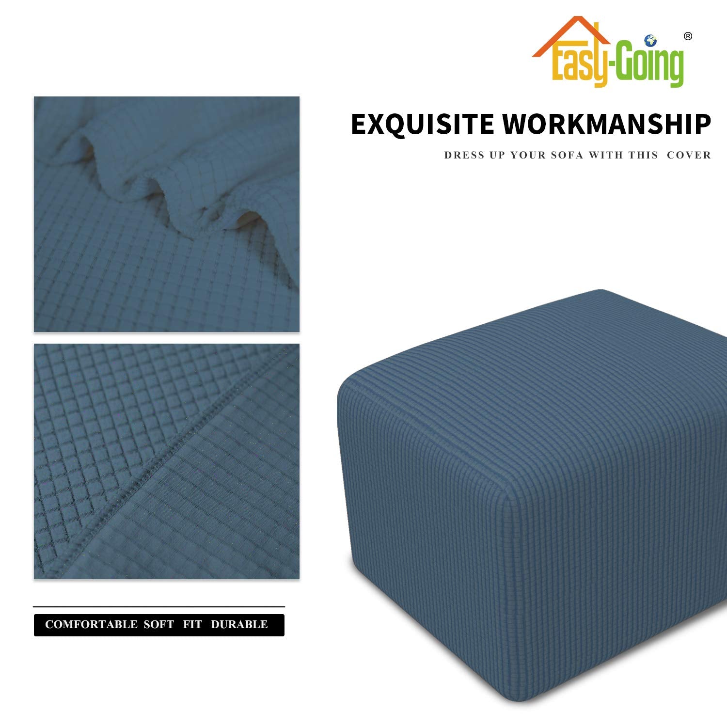 Easy-Going Stretch Ottoman Cover Folding Storage Stool Furniture Protector Soft Rectangle Slipcover With Elastic Bottom (X-Small,Bluestone)
