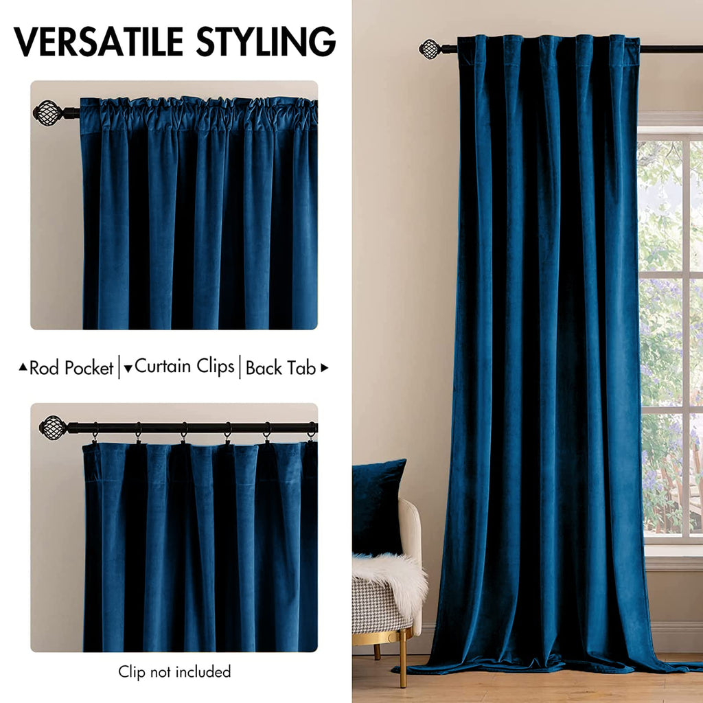 Miulee Blue Velvet Curtains 84 Inches 2 Panels - Luxury Room Darkening Curtains For Bedroom Living Room Thermal Insulated Super Soft Window Drapes Rod Pocket & Back Tab, Peacock Blue