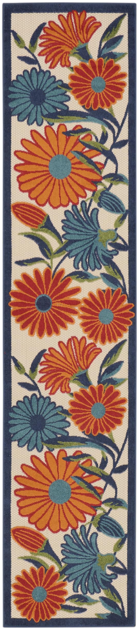 Nourison Aloha Outdoor Multicolor 2'3' X 10' Area Rug, Easy Cleaning, Non Shedding, Bed Room, Living Room, Dining Room, Deck, Backyard, Patio (2X10)