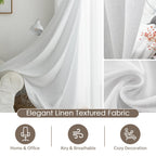 Melodieux White Semi Sheer Curtains 45 Inch Length For Bedroom Kitchen Small Windows, Linen Look Rod Pocket Privacy Sheer Drapes
