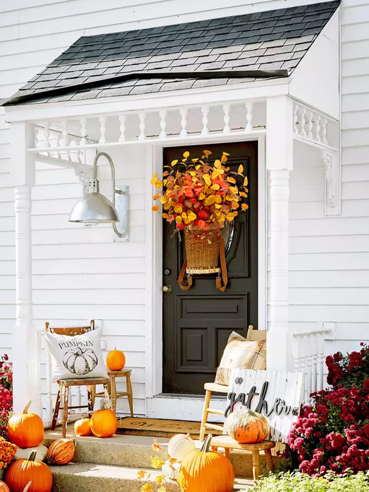 Beferr Fall Eucalyptus Stems Decor - 5Pcs 32'' Tall Faux Eucalyptus Leaves Pumpkins Branches Autumn Thanksgiving Farmhouse Harve