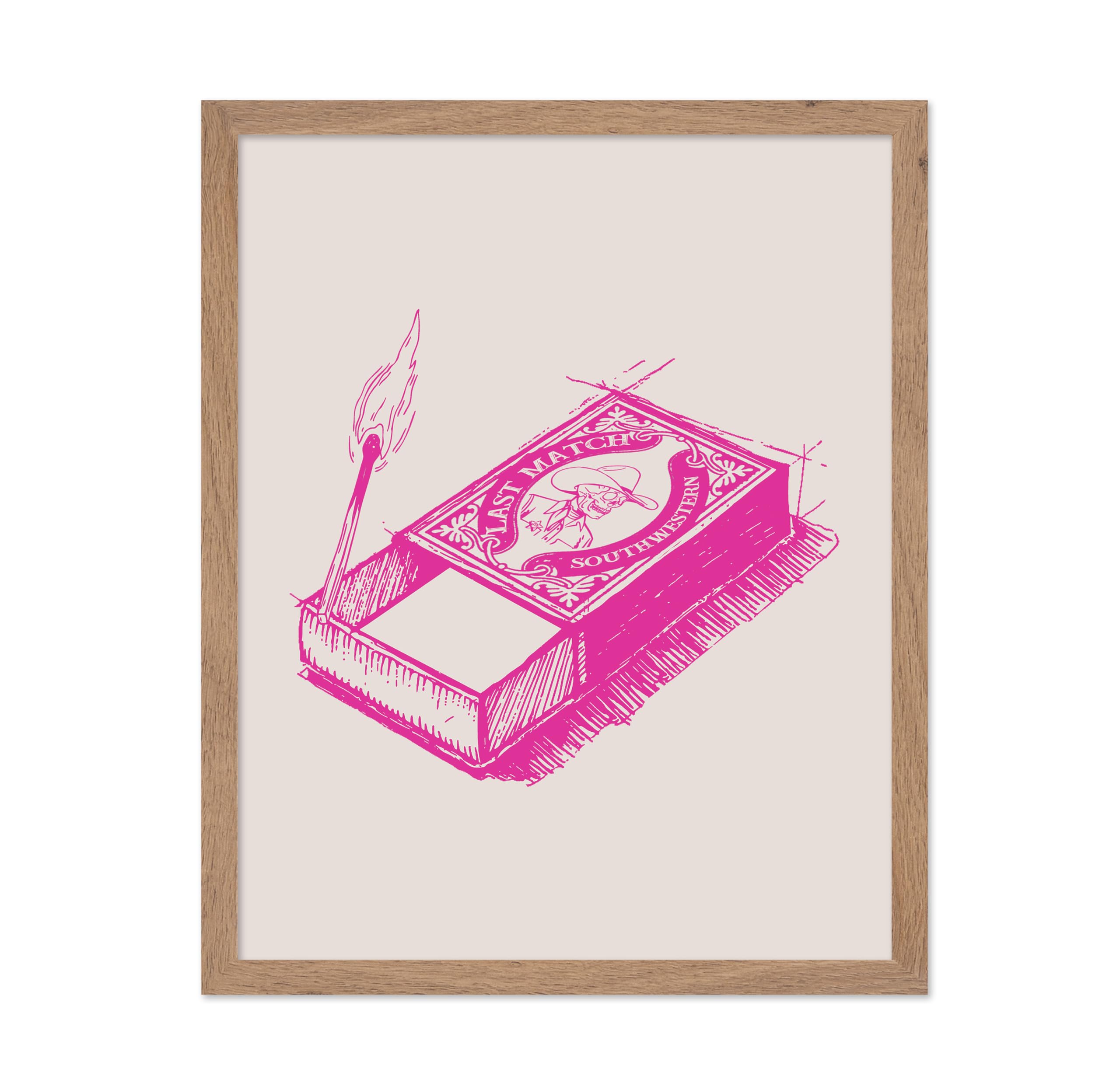 Poster Master Last Match Poster - Retro Pink Match Box Print - Western Art - Cowboy Art - Trendy Art - Wild West Art - Gift for 