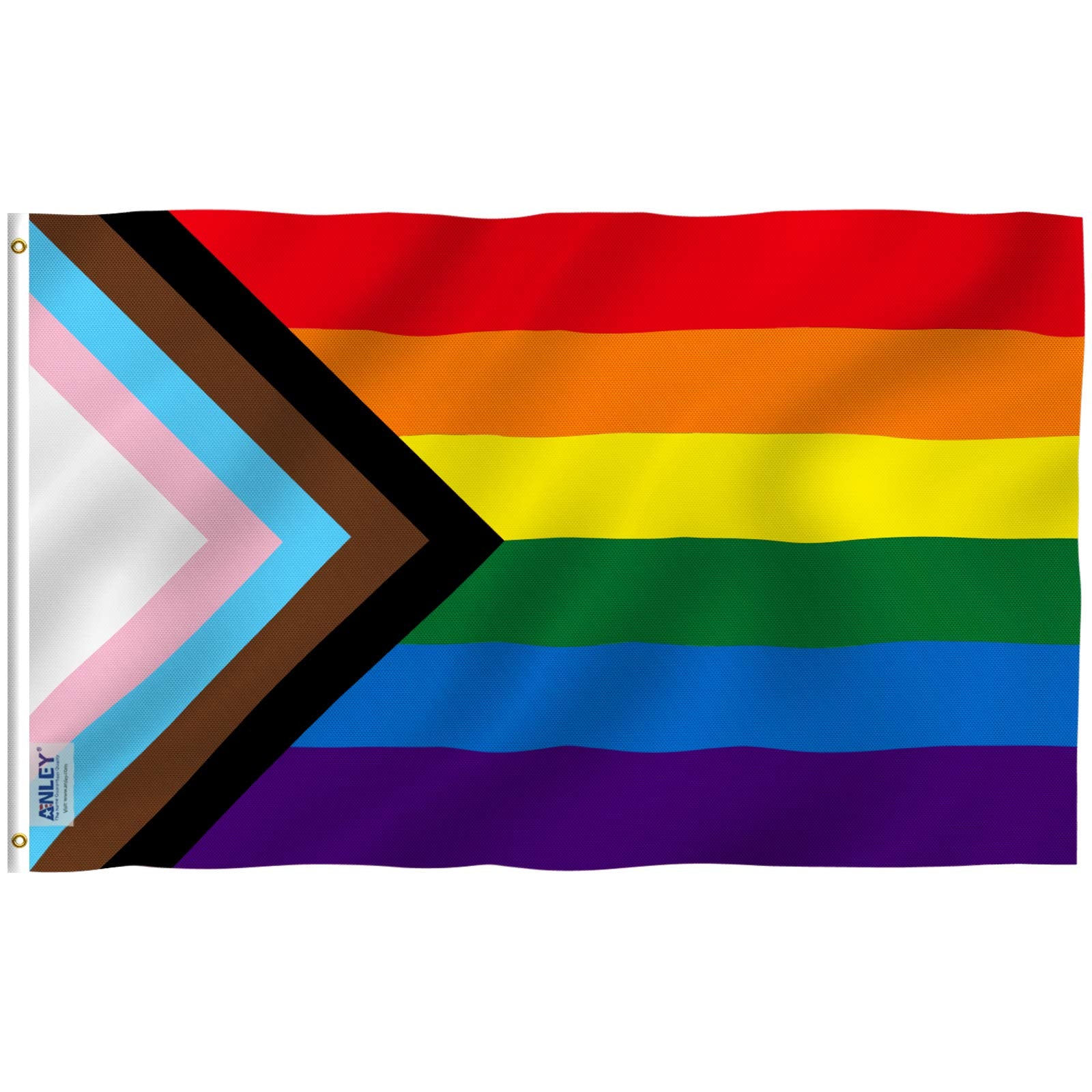 Anley Fly Breeze 3X5 Feet Progress Pride Flag Rainbow Flag - Vivid Color And Fade Proof - Canvas Header And Double Stitched - Ra