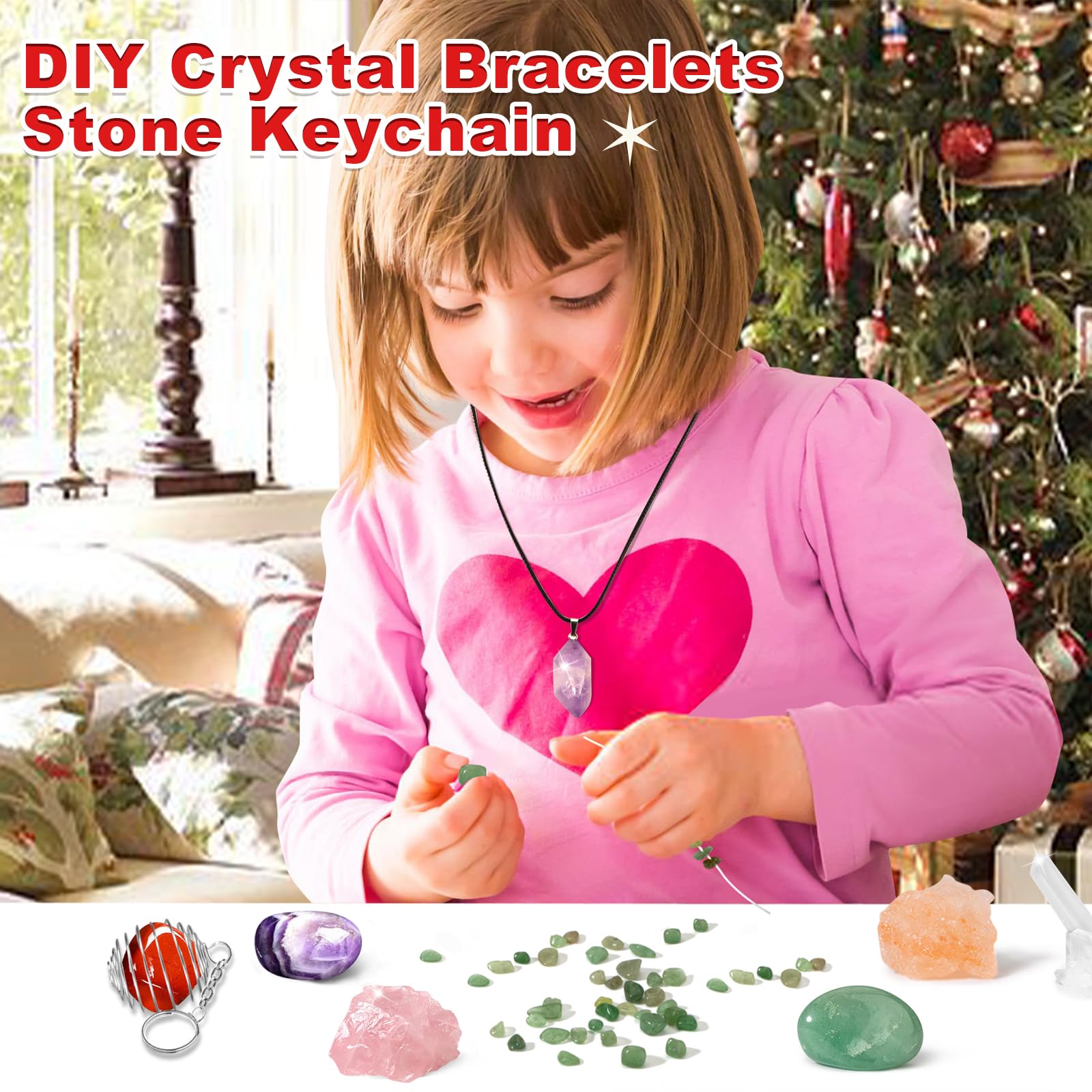 Crystal Advent Calendar 2024 Adult Kids-24 Days Rocks,Gemstones,Geode,Diy Bracelet,Crystal Necklace,Stone Learning Collection Ad