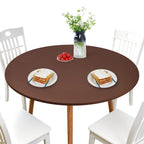 Newisher Round Fitted Table Cover Spandex Stretch Tablecloth Brown Table Top Cover With Elastic Edged For Dining Picnic Patio 48 Inch