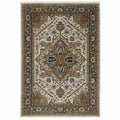 HomeRoots 508077 6 x 9 ft. Ivory Beige Blue Orange Gold Green Gray & Rust Oriental Power Loom Stain Resistant Rectangle Area Rug with Fringe