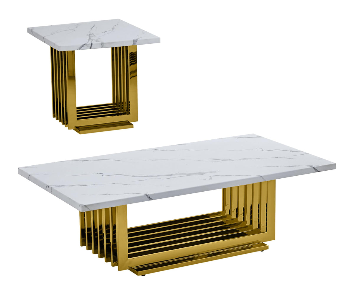 Best Quality Furniture Ct313 Coffee Table Set, 2-Piece, White/Gold