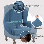Turquoize Wingback?hair?overs 2 Piece?ing?hair?lipcover Stretch Slipcovers For Wingback Chairs Wing Chair Cover Spandex Jacquard Fabric With Elastic Bottom Non-Slip Furniture Cover, Dusty Blue