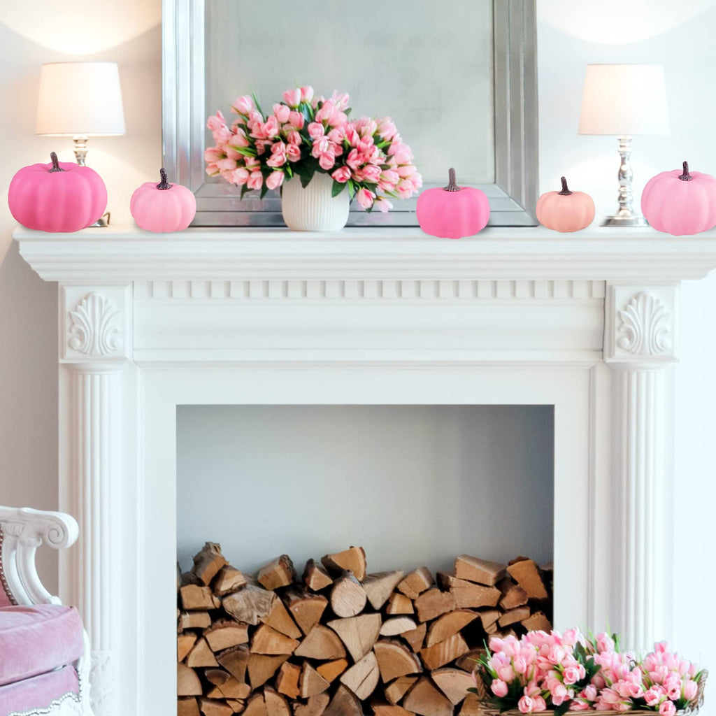 12 Pcs Assorted Small Fall Artificial Pumpkins Faux Pink Pumpkins Decorative Pumpkins Foam Pumpkins For Gifts Fall Wedding Baby