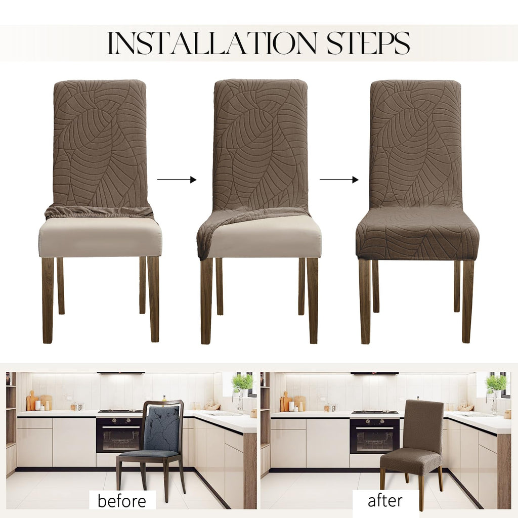 Mosayt 100% Waterproof Dining Room Chair Covers Set Of 6, Super Fit Stretch Jacquard Parson Chairs Slipcovers Removable Washable