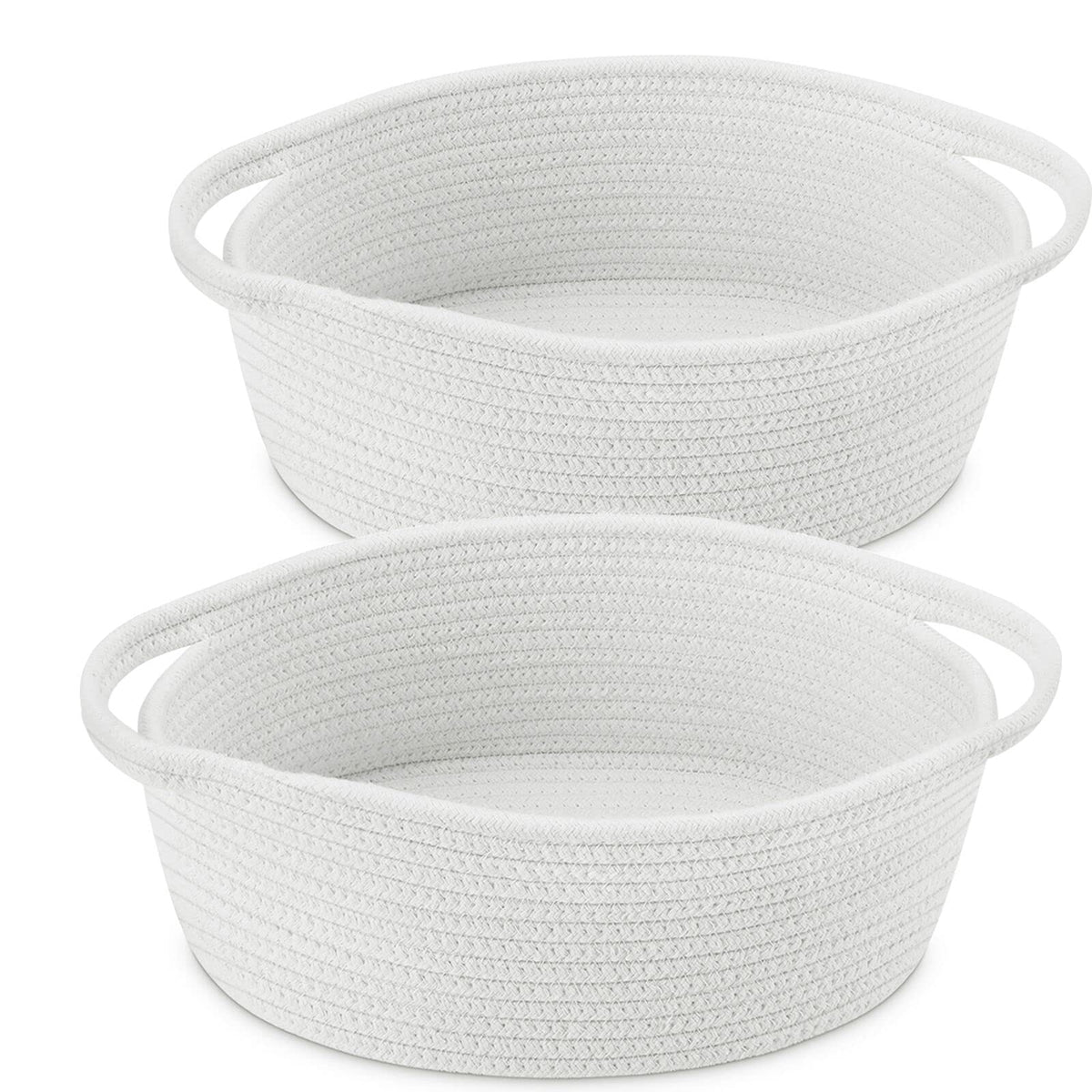?2 Pack ?ABenkle Small Woven Basket, 12'x 8' x 5' Cute Small Basket, Rope Room Shelf Storage Basket, Cat Dog Toys Basket Ches