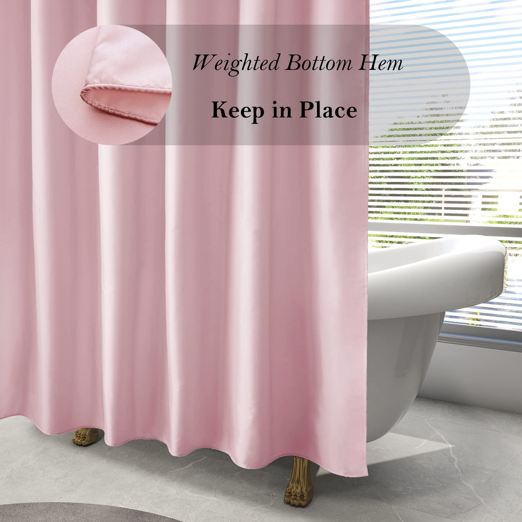 Aoohome Extra Long Shower Liner, Polyester Solid Color Shower Curtain With Hooks, Weighted Hem, Water Repellent, 72X84 Inch, Pin